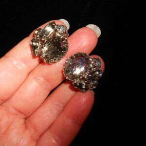 Vintage Schreiner New York Smoky Crystal Clip Earrings